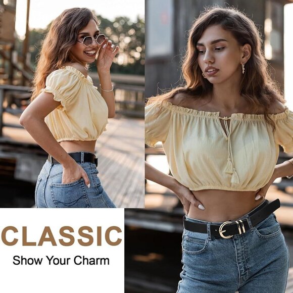 Women's Leather Belts for Jeans Pants Fashion Gold Buckle Ladies Dress Belt - Picture 11 of 16